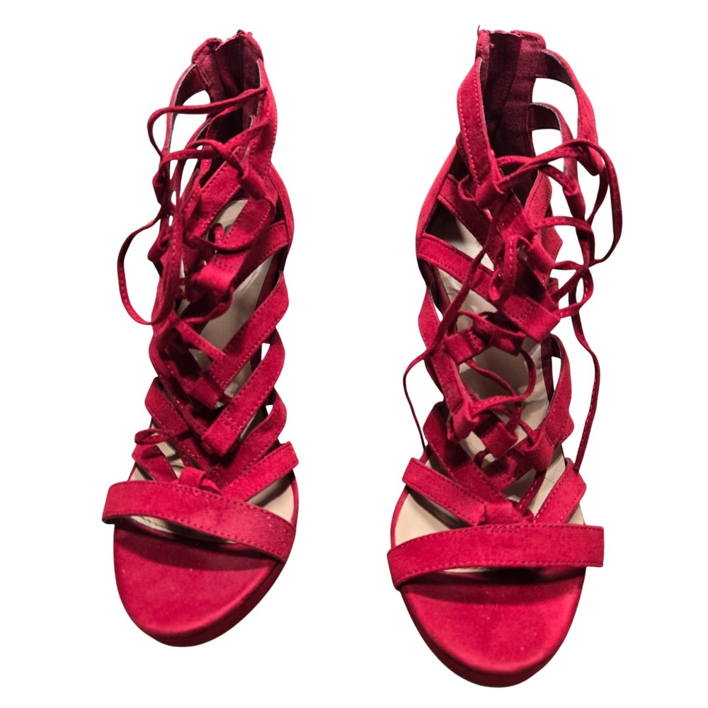 Charlotte Russe Red Faux Suede Lace Up Gladiator Platform Stiletto Heels Size 7